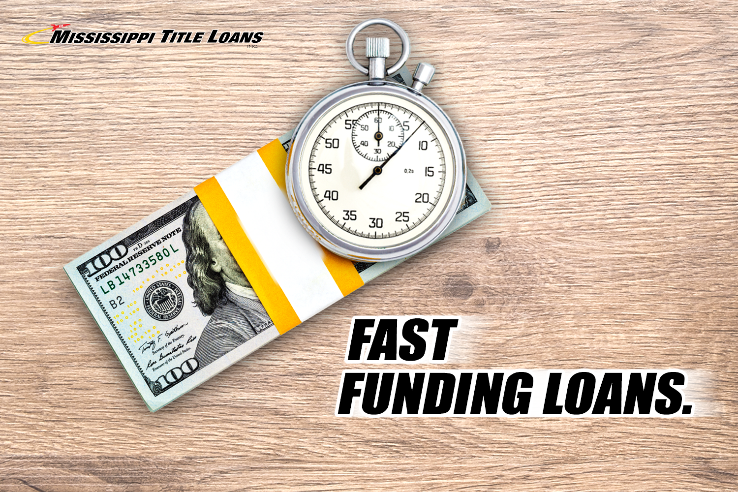 stopwatch with money from fast approval loans in Mississippi