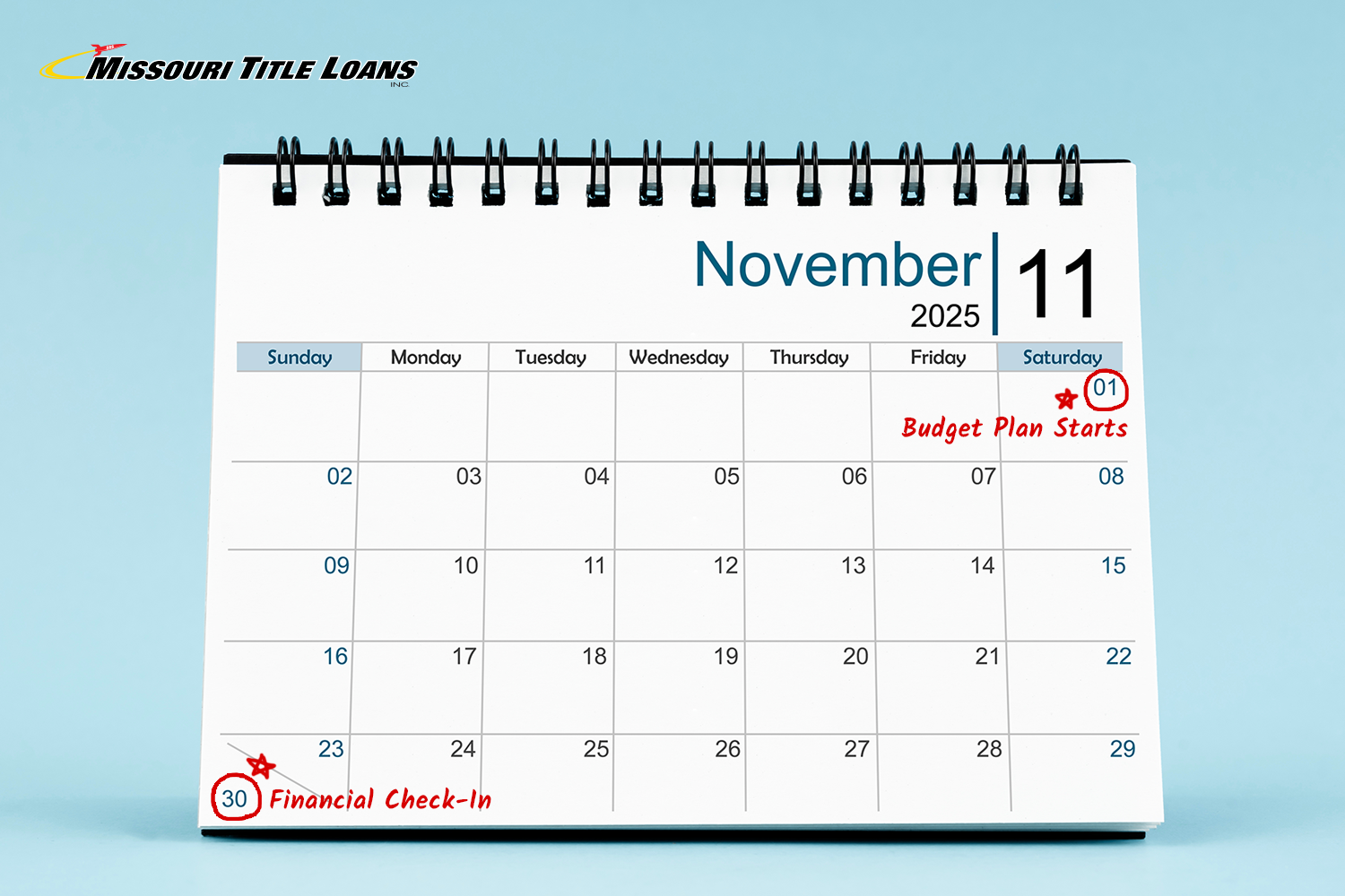calendar to help with 30-day smart title loan repayment plan