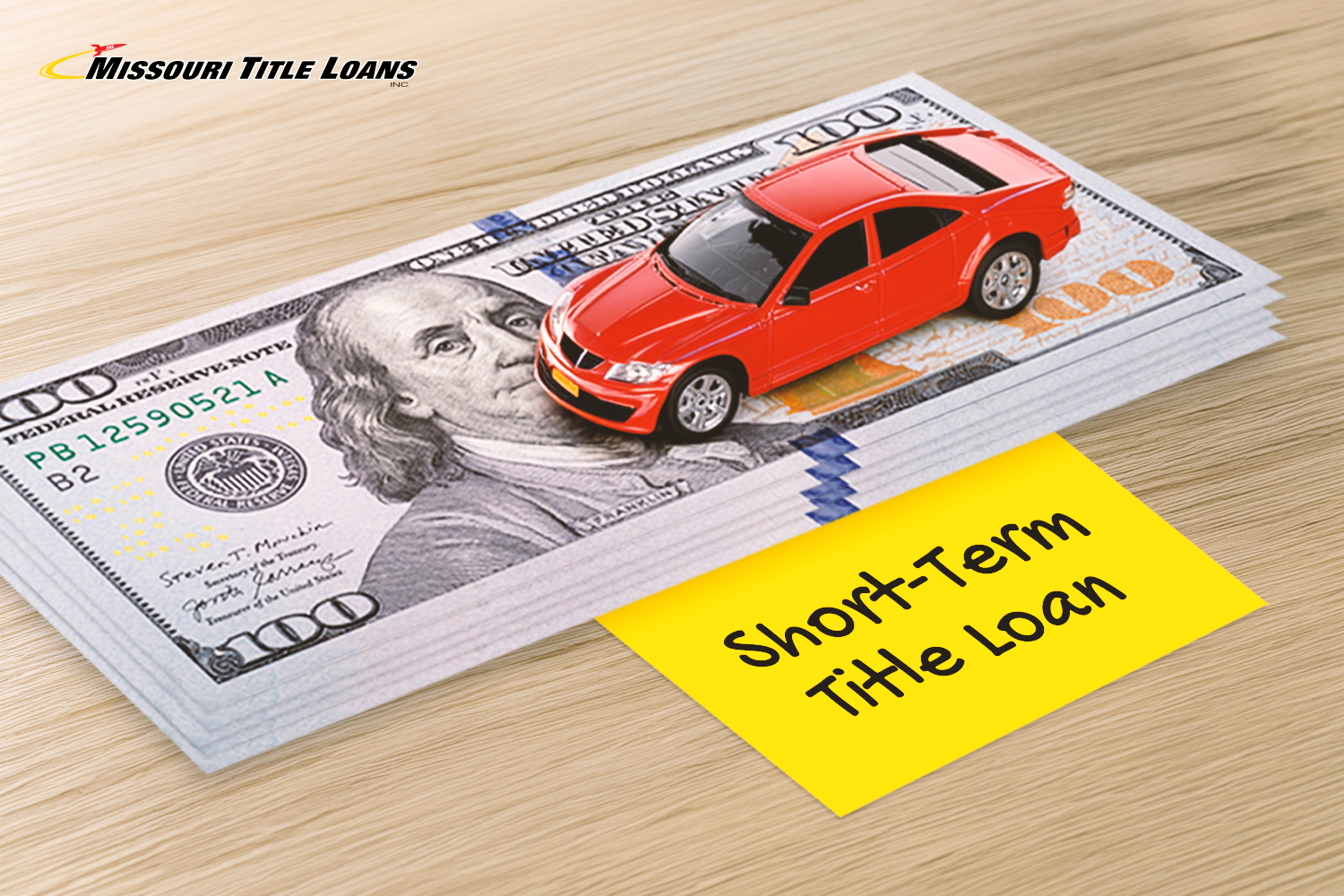 toy car on top of cash from a short term title loan cash