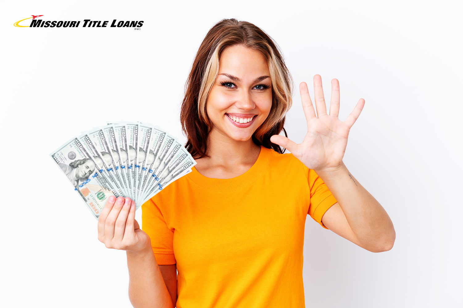 woman celebrates with title loan cash