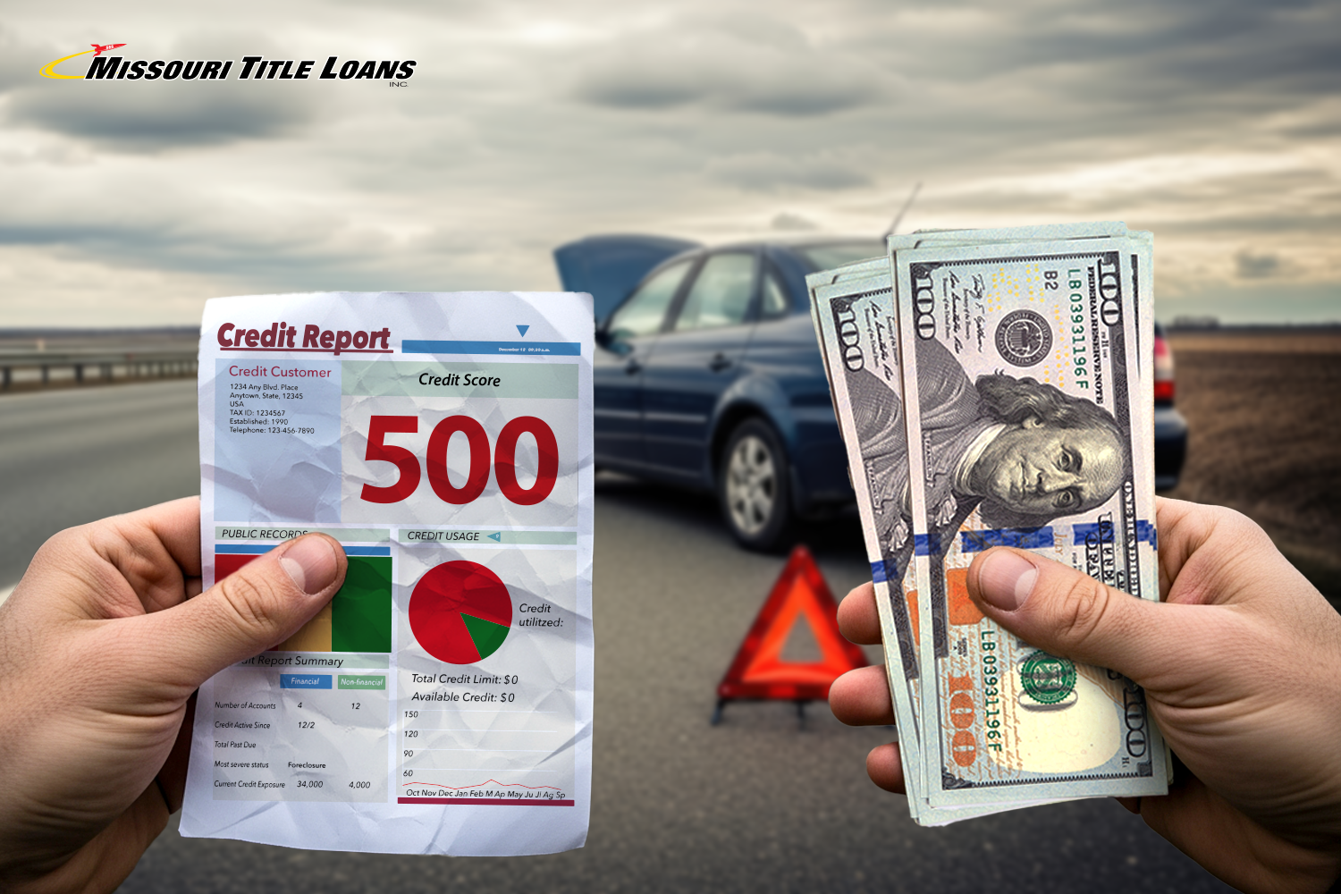 holding a bad credit report and cash from emergency loan cash from title loan