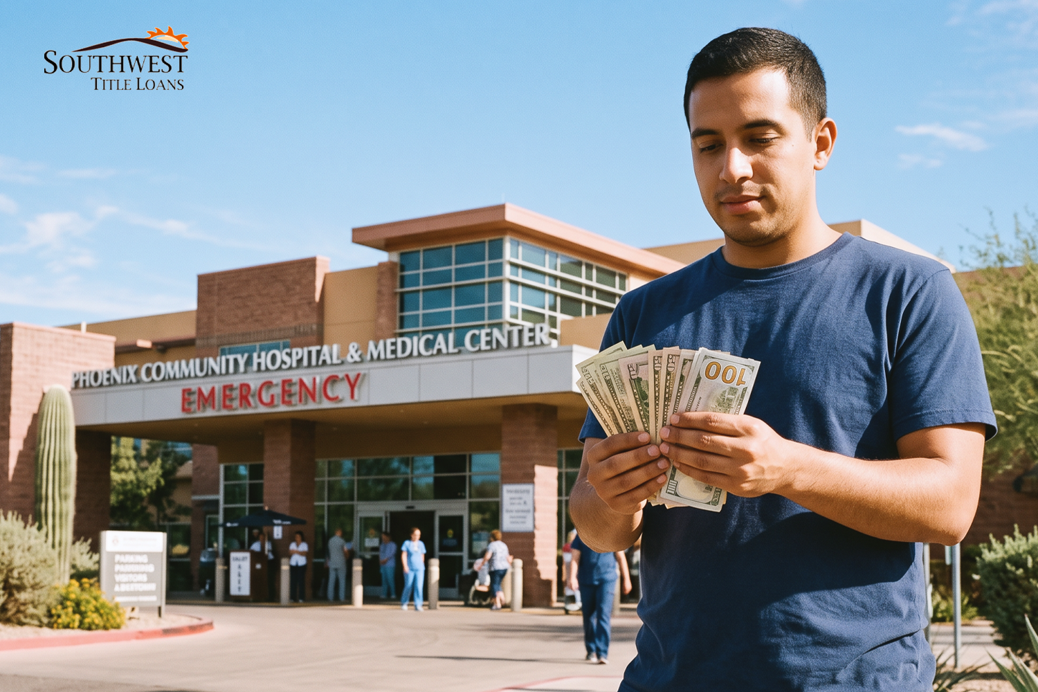 man holds a $750 loan in Arizona outside of hospital