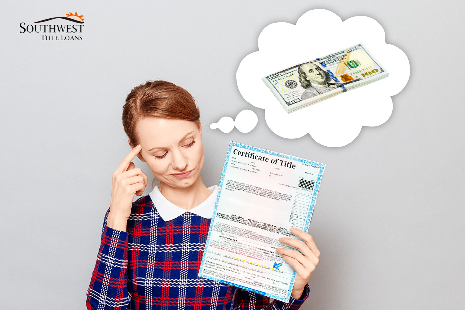 woman thinking about getting a personal loan with her vehicle title