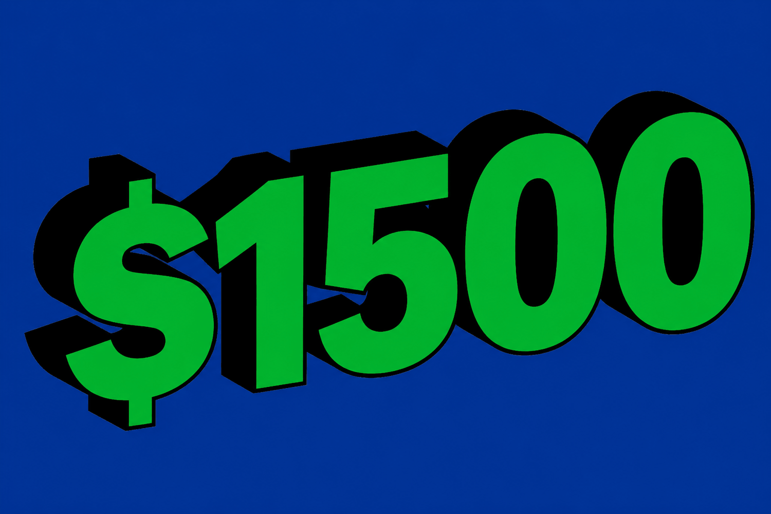 $1500 in green with blue background