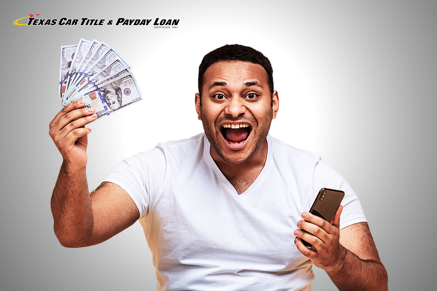 man excited with quick cash from payday loan