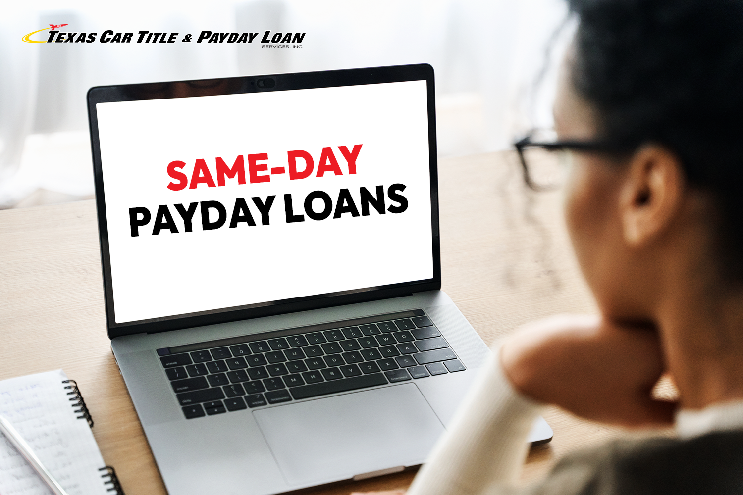woman searching online for same-day payday loans from her home
