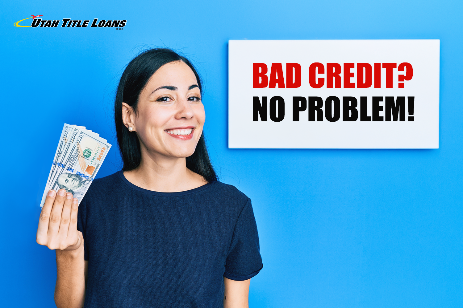 woman with bad credit holds $300 from a loan