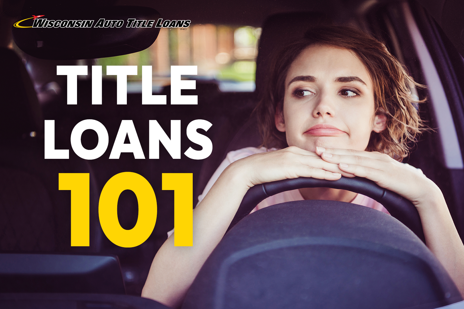 woman in car thinks about title loan questions