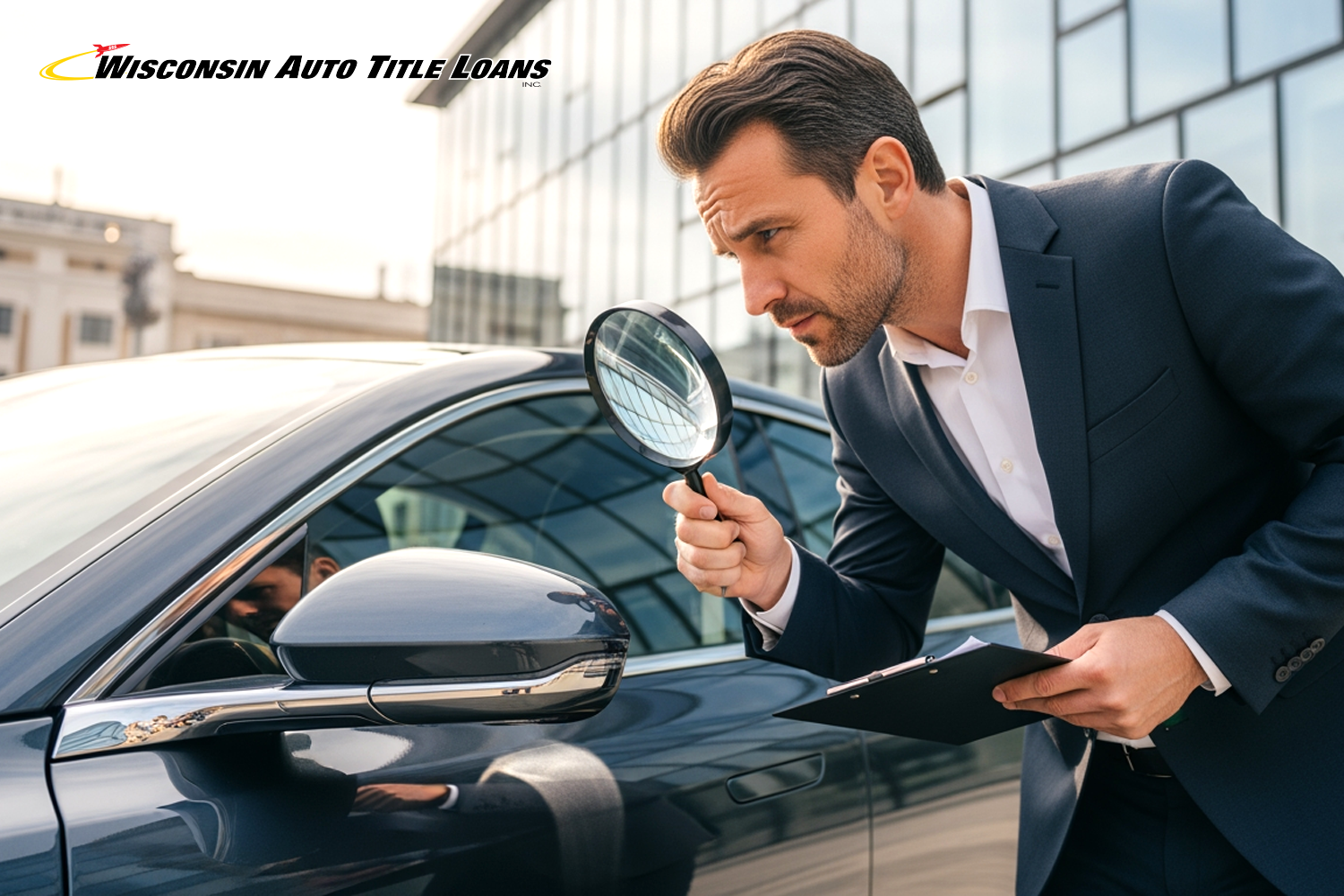 representative inspects car for its value for a Wisconsin title loan