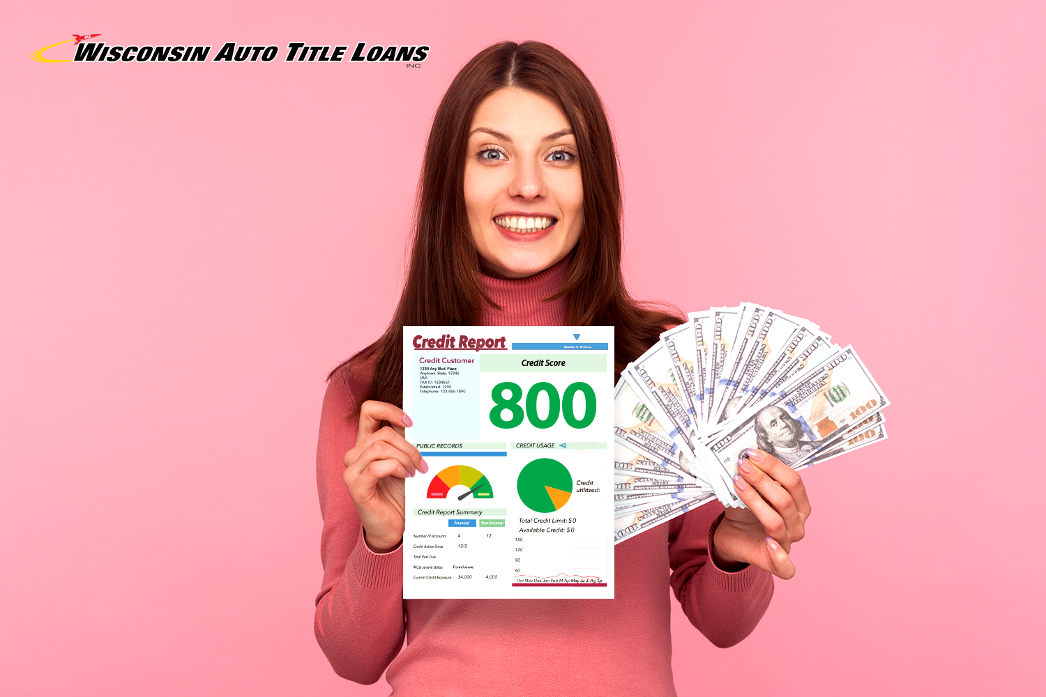 woman holding good credit report and same-day loan cash