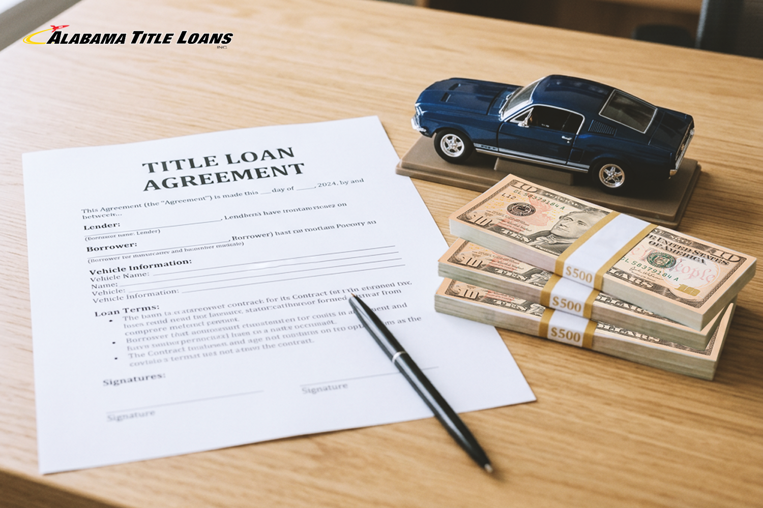 signing a title loan agreement for $15,000
