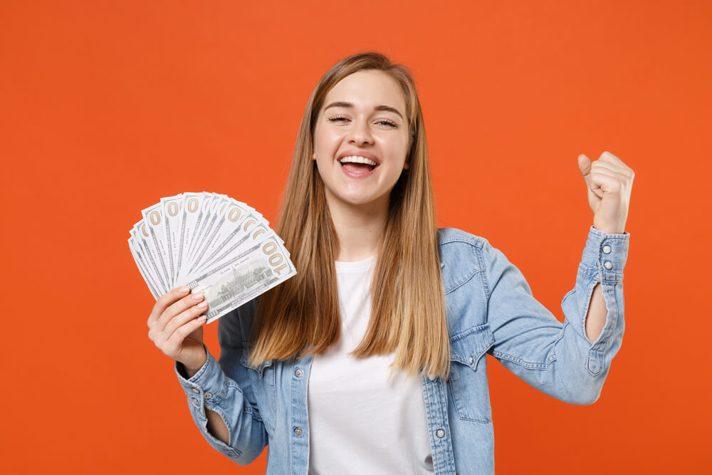 happy young woman for getting AZ title loans cash