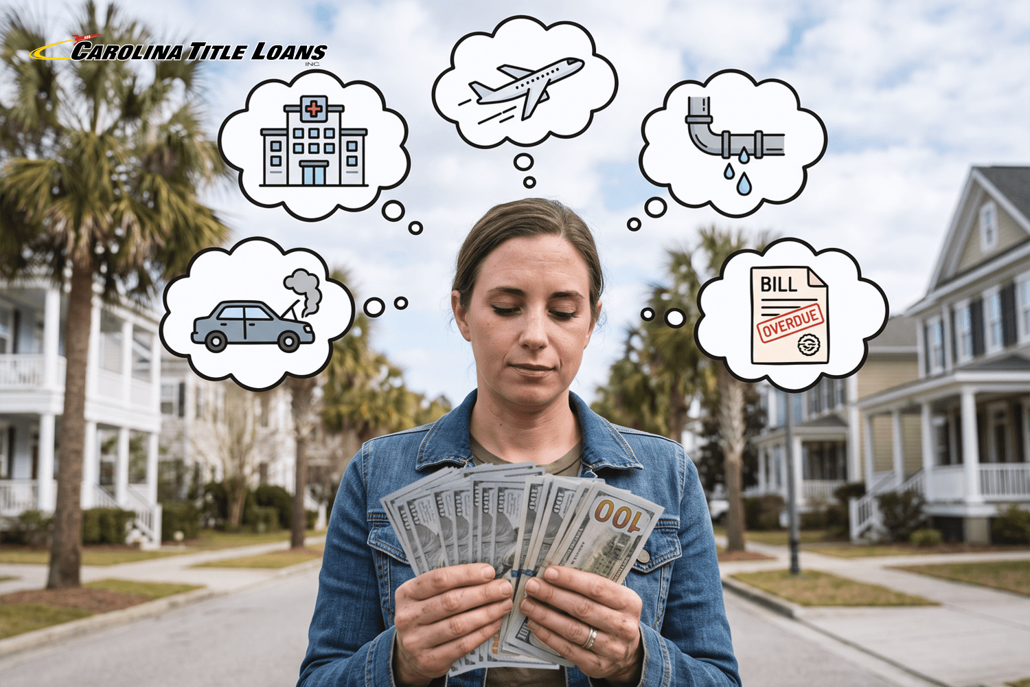 woman considers financial emergencies she can pay with a $5,000 title loan