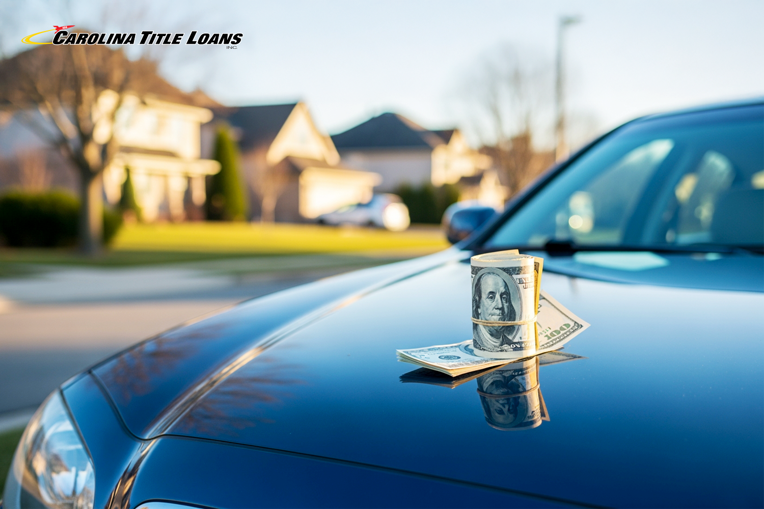 money from title loan sitting on car