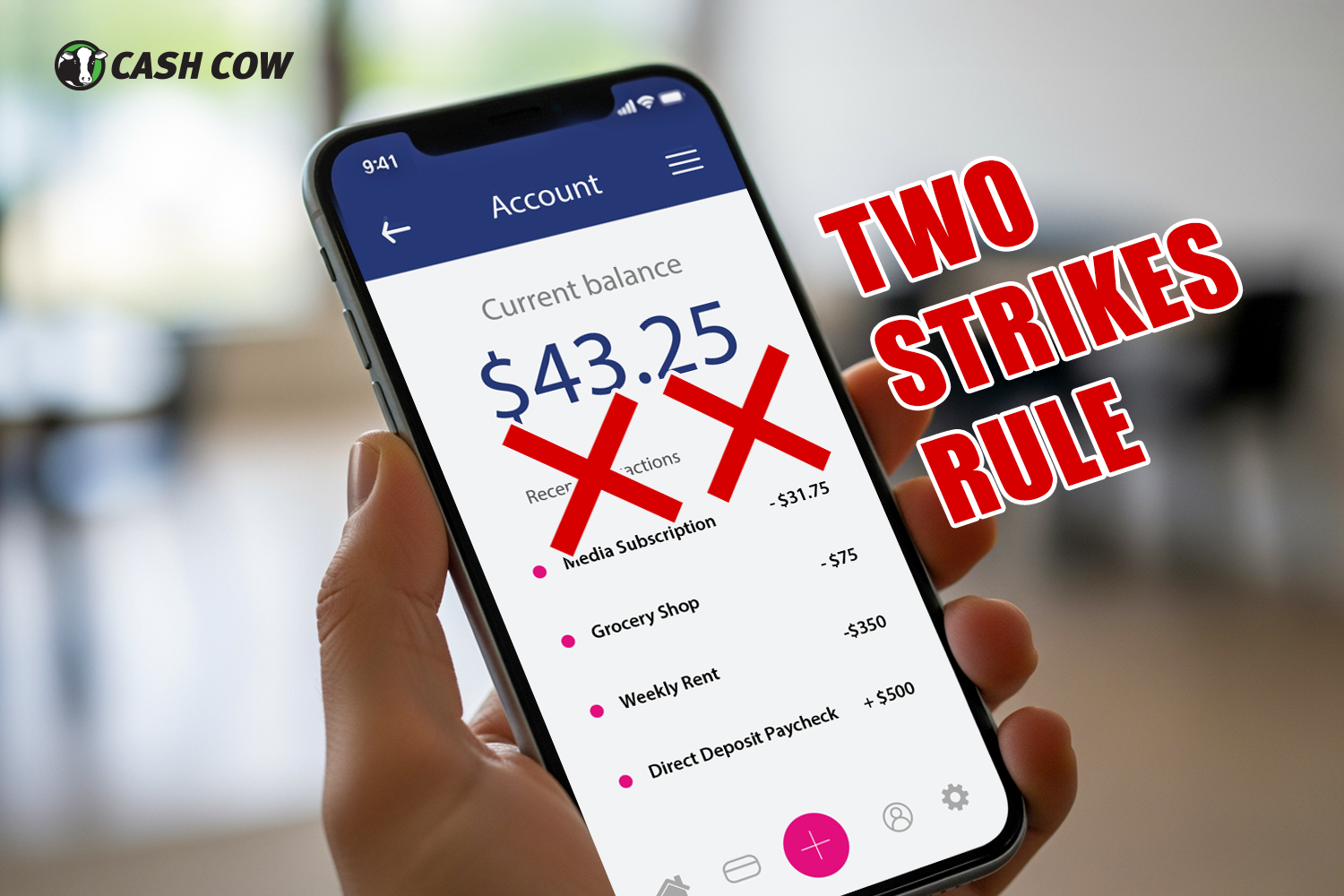 bank account shows two strikes for payday loan withdrawal