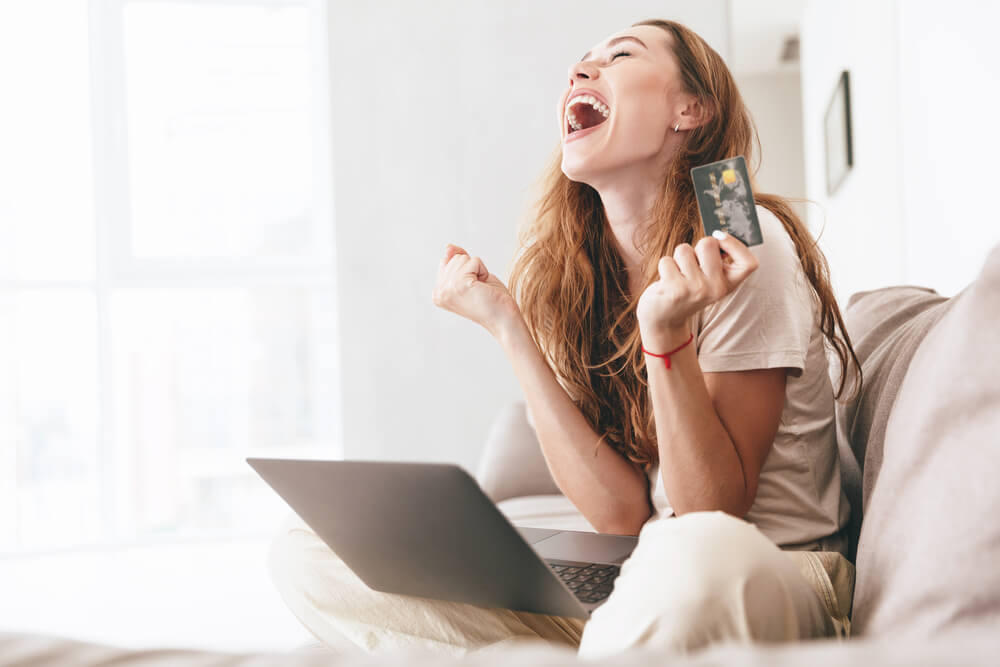 woman happy for getting car title loan