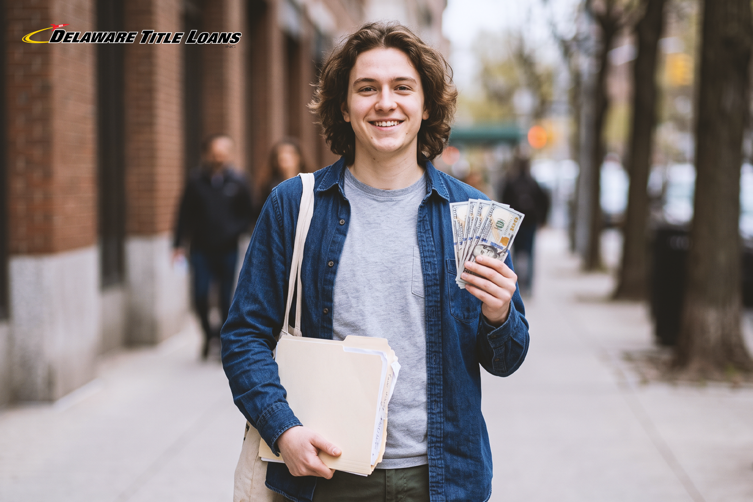 happy borrower holding short-term loan cash