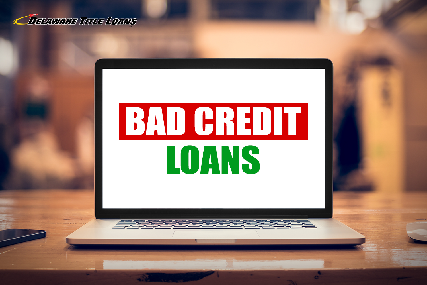 Laptop on desk with search screen looking for bad credit loans