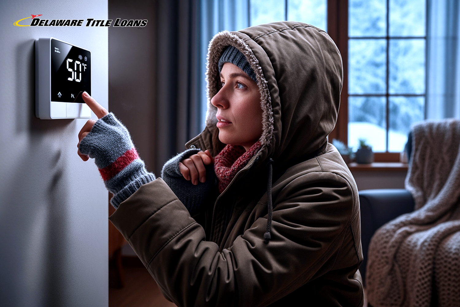woman raises thermostat during cold weather