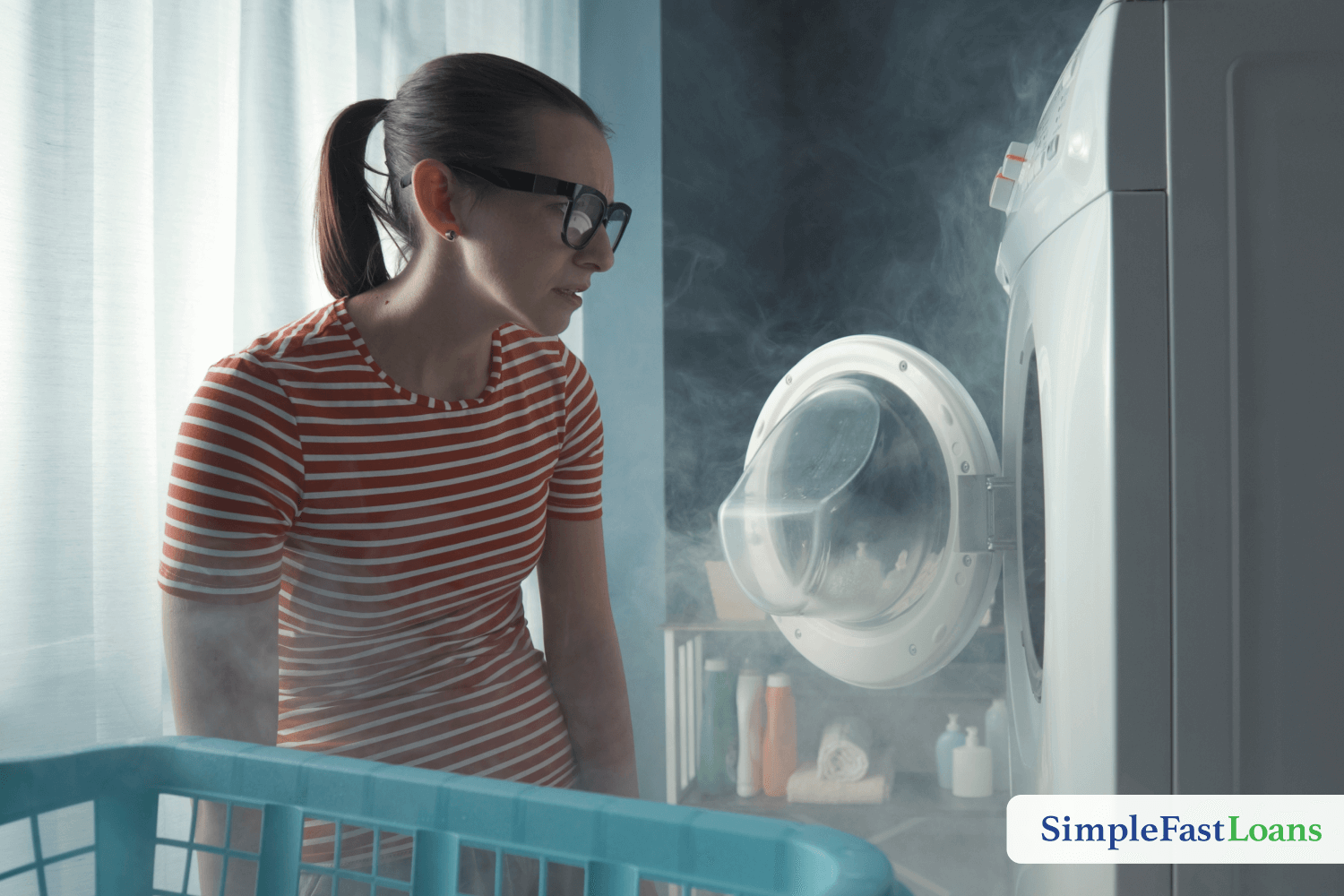 Woman looking at expensive appliance needing repair