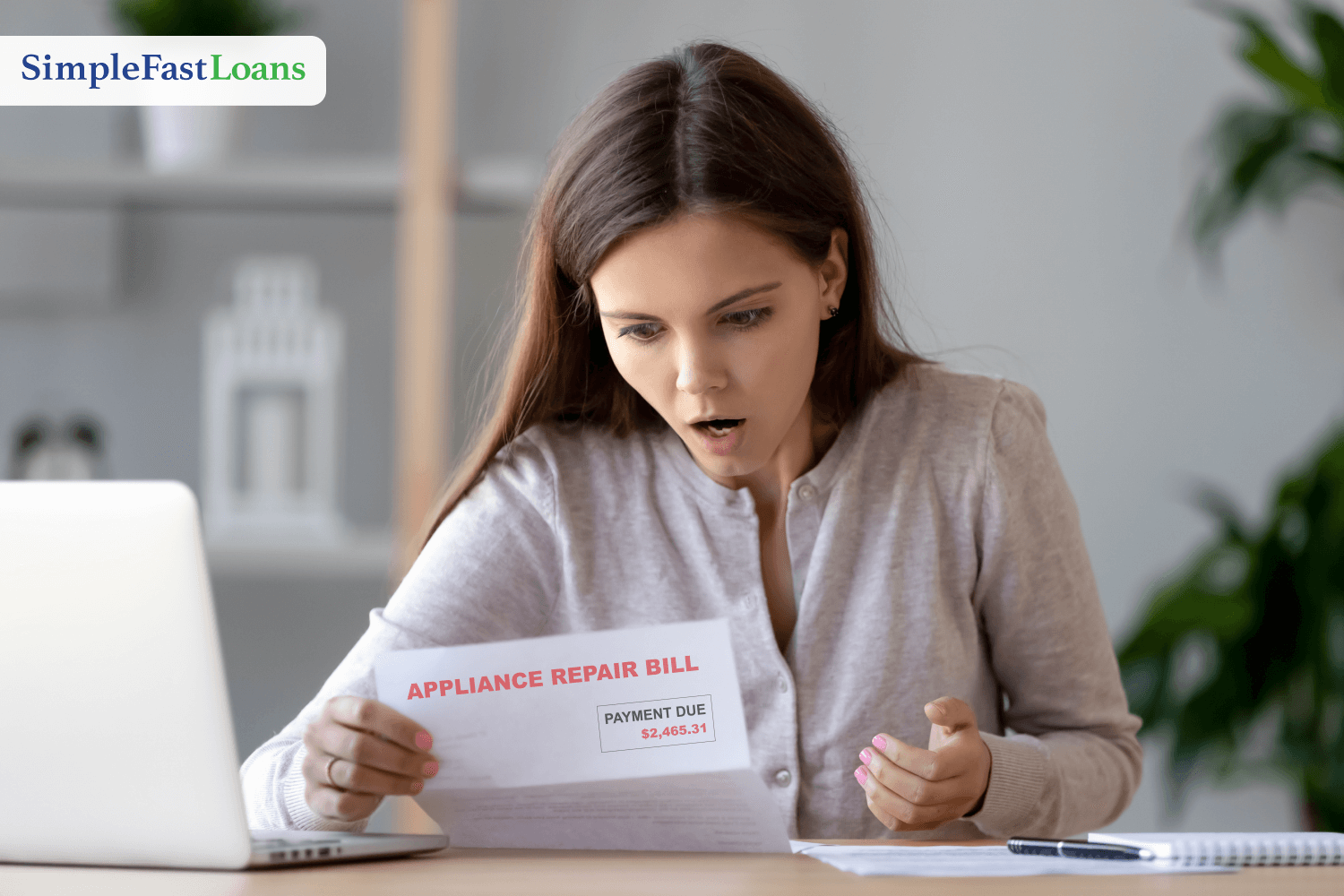 Woman looking shocked over expensive appliance bill