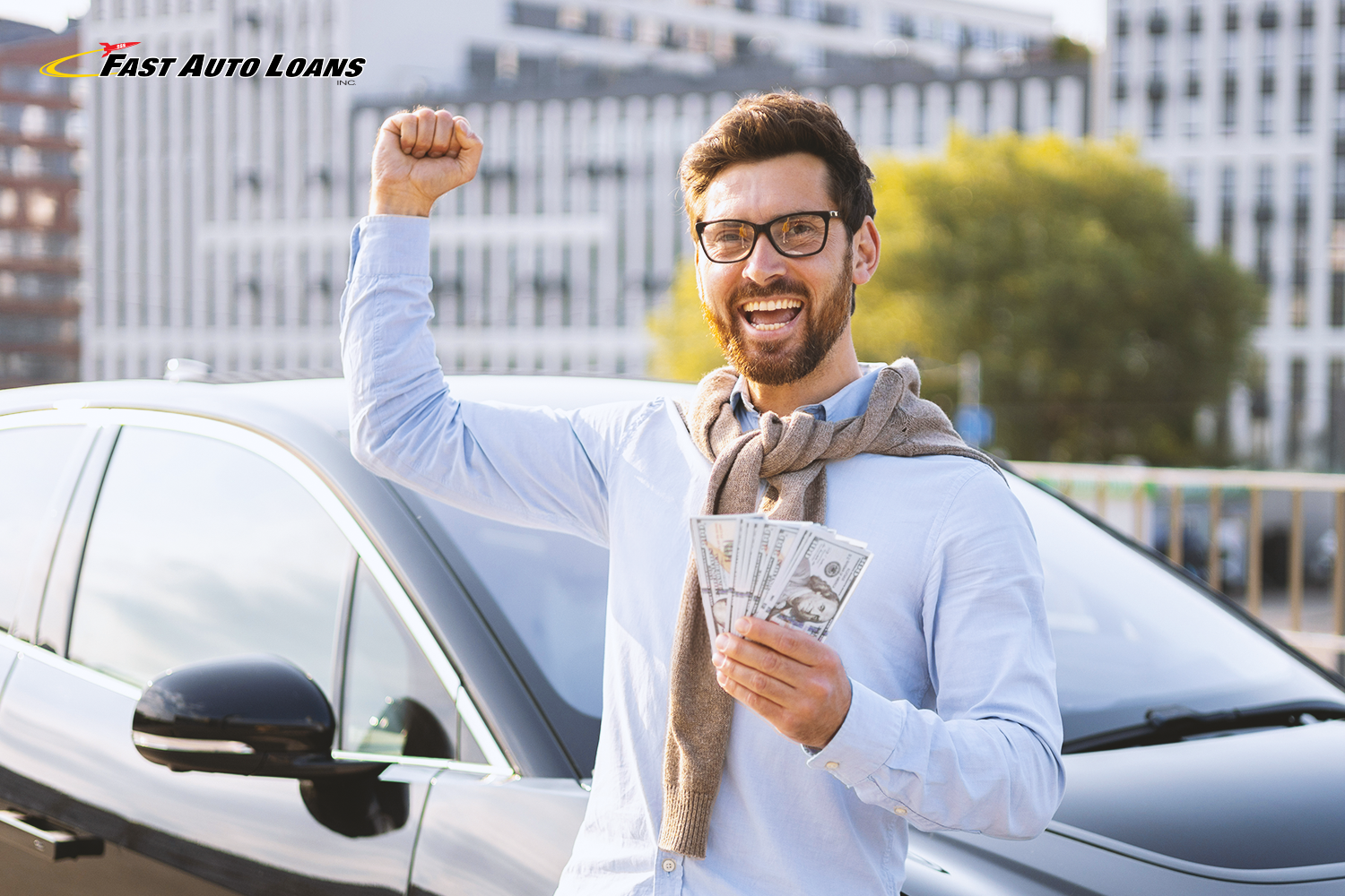 man celebrates with $1,000 from loan using his vehicle
