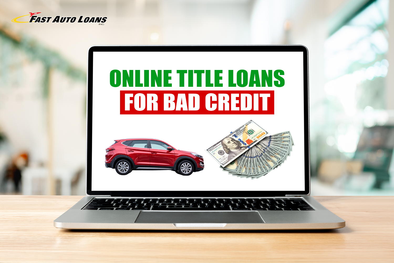 laptop on desk with apply page for online title loans for bad credit