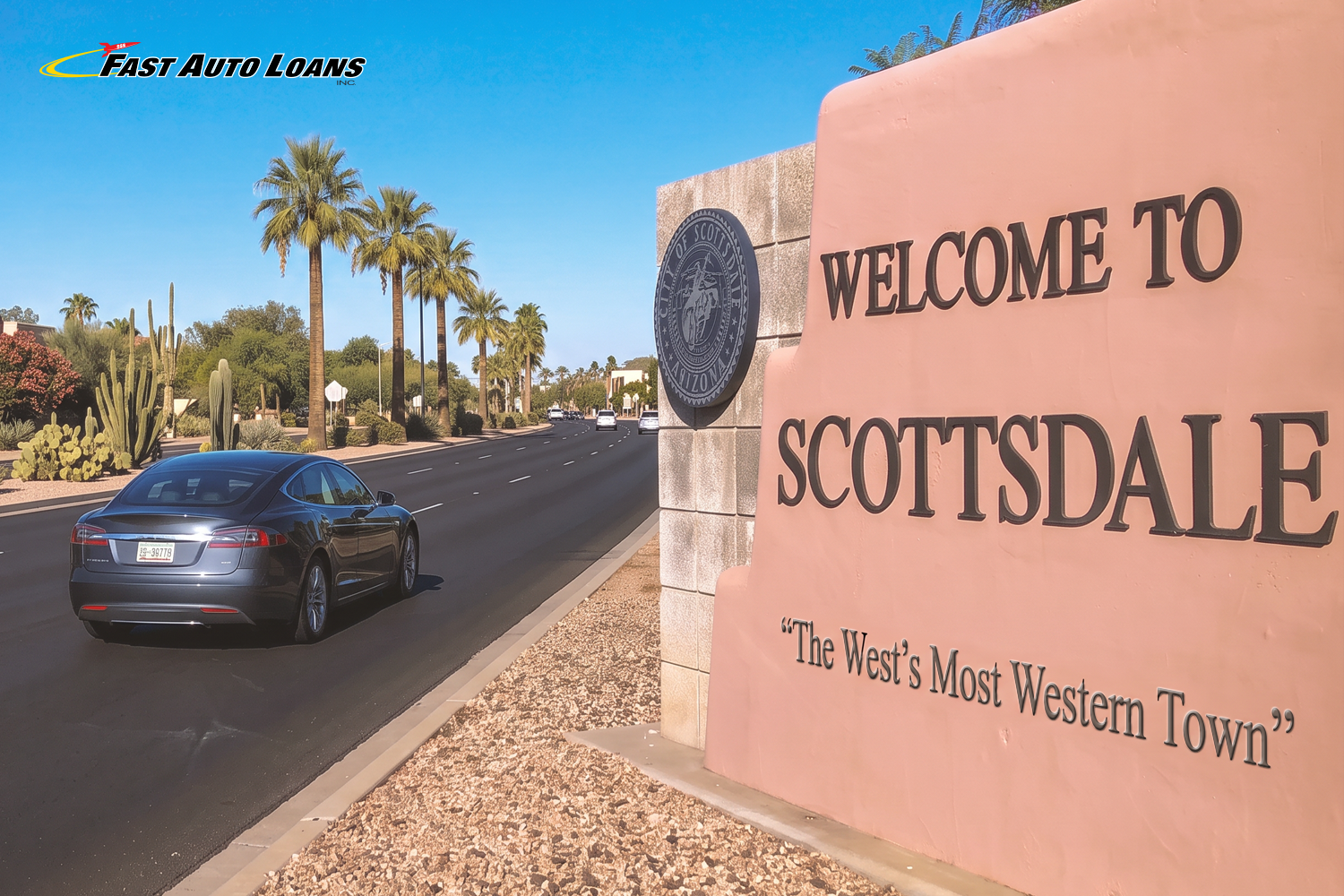 welcome to scottsdale structure on a tree lined street