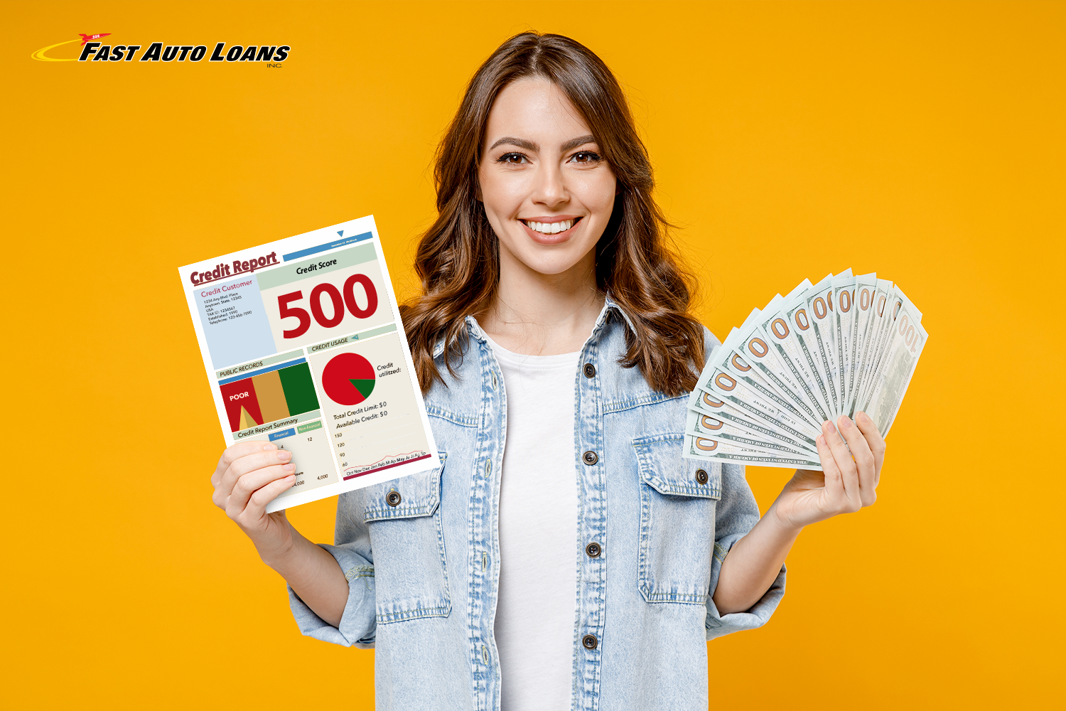 woman holds bad credit report and personal loan cash