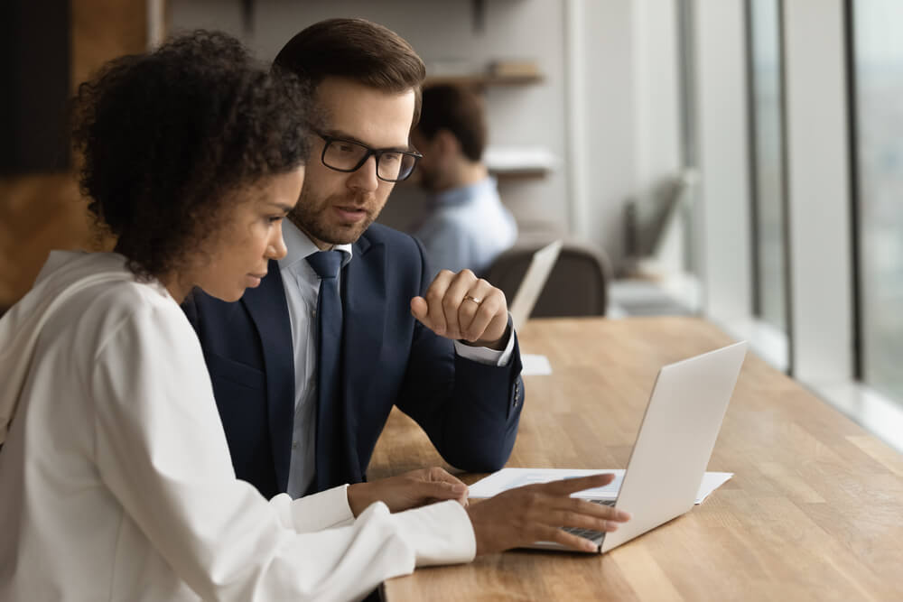 A title loan applicant talking to a representative