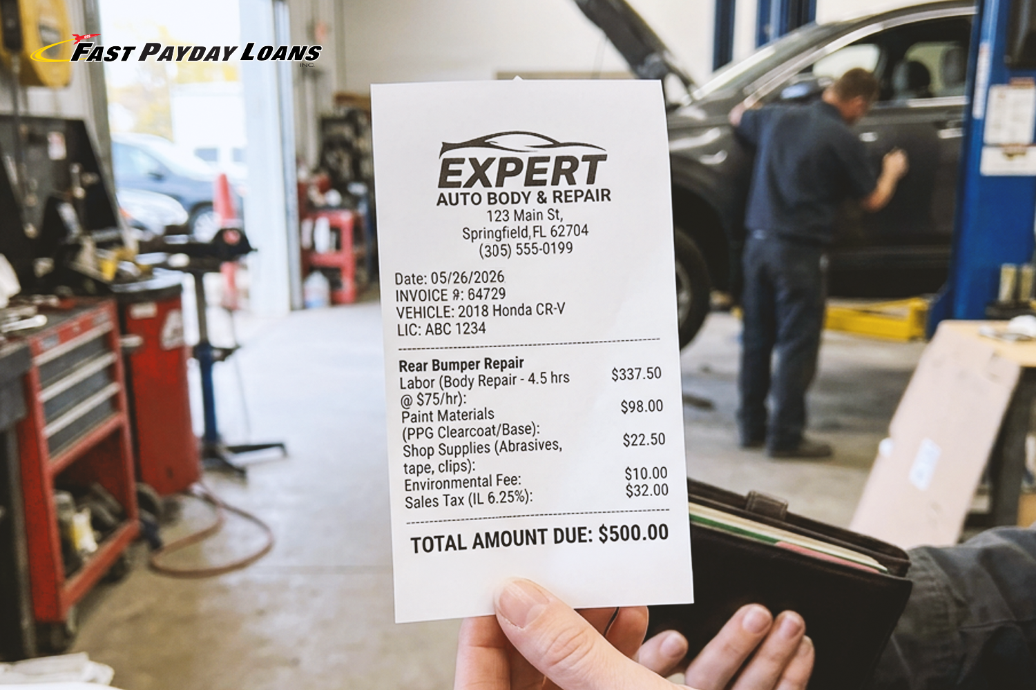 man holds receipt for $500 worth of expenses