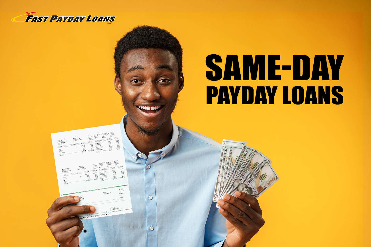 man holds cash from hassle-free payday loan