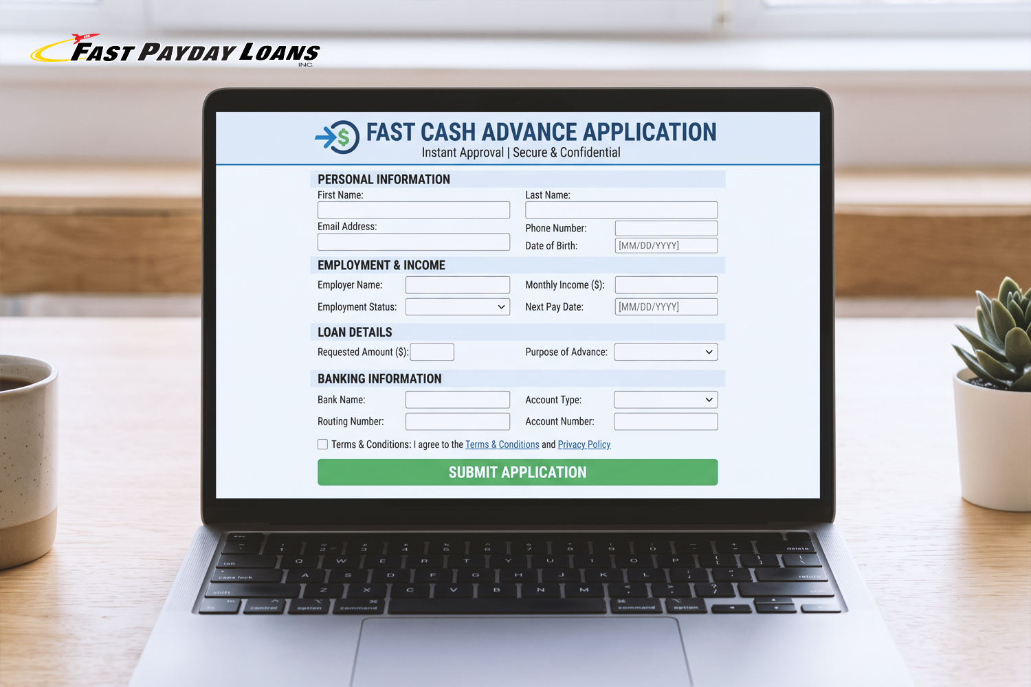 fast cash advance application on laptop