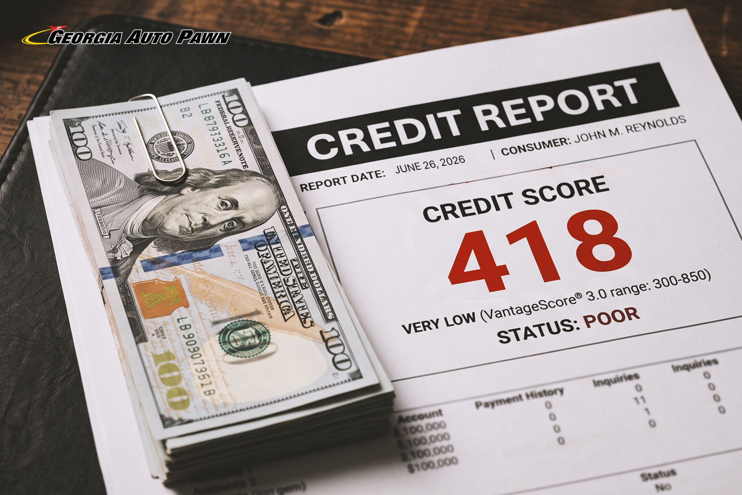 a bad credit report with $1,000 for Georgia title pawns
