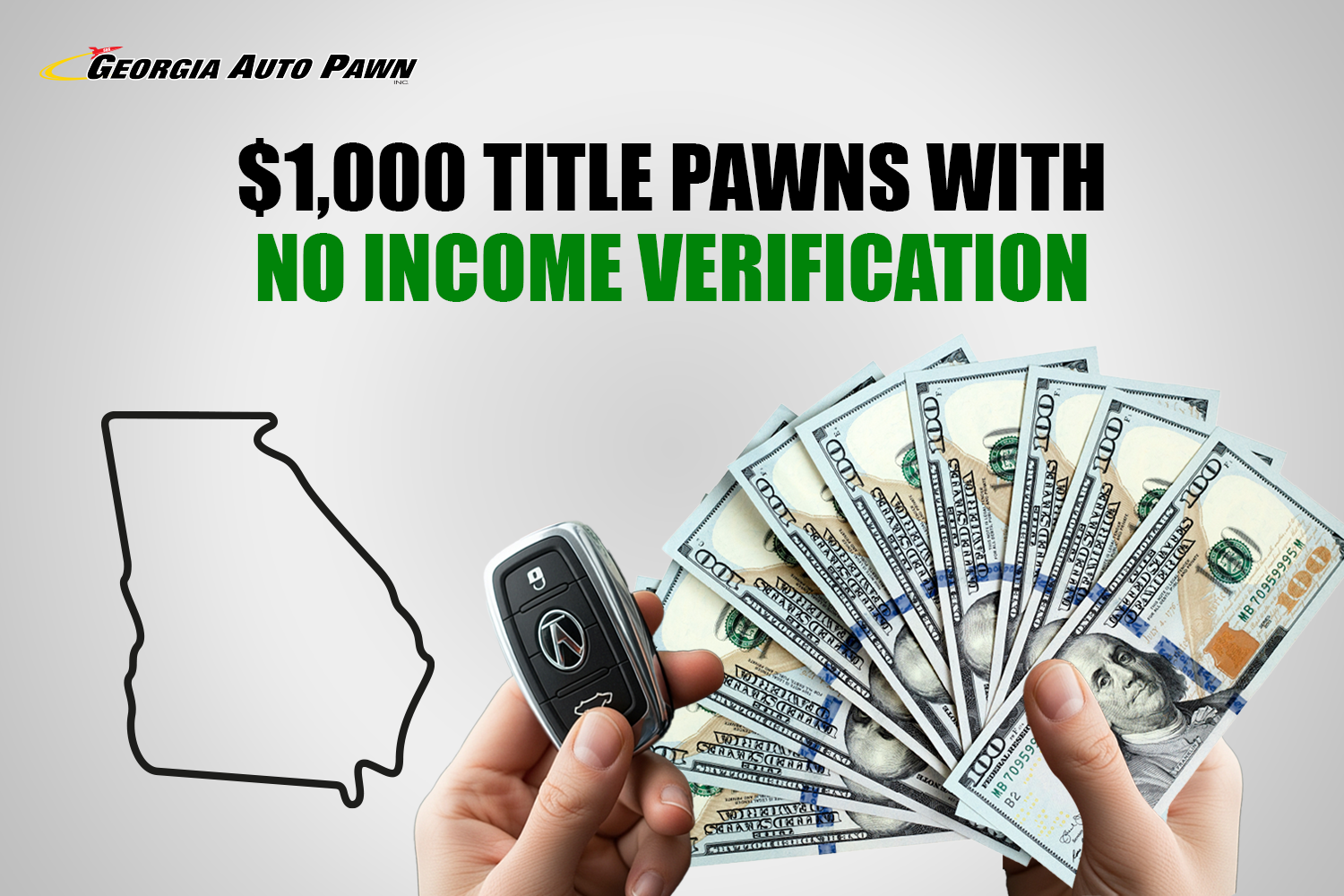 holding cash and key for Georgia auto pawn