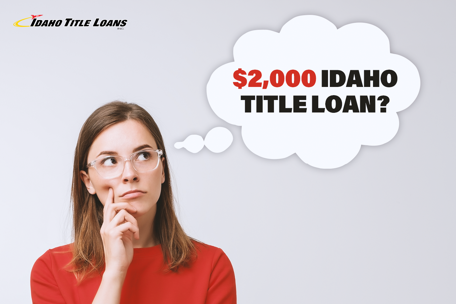 girl thinking about an Idaho title loan thought bubble