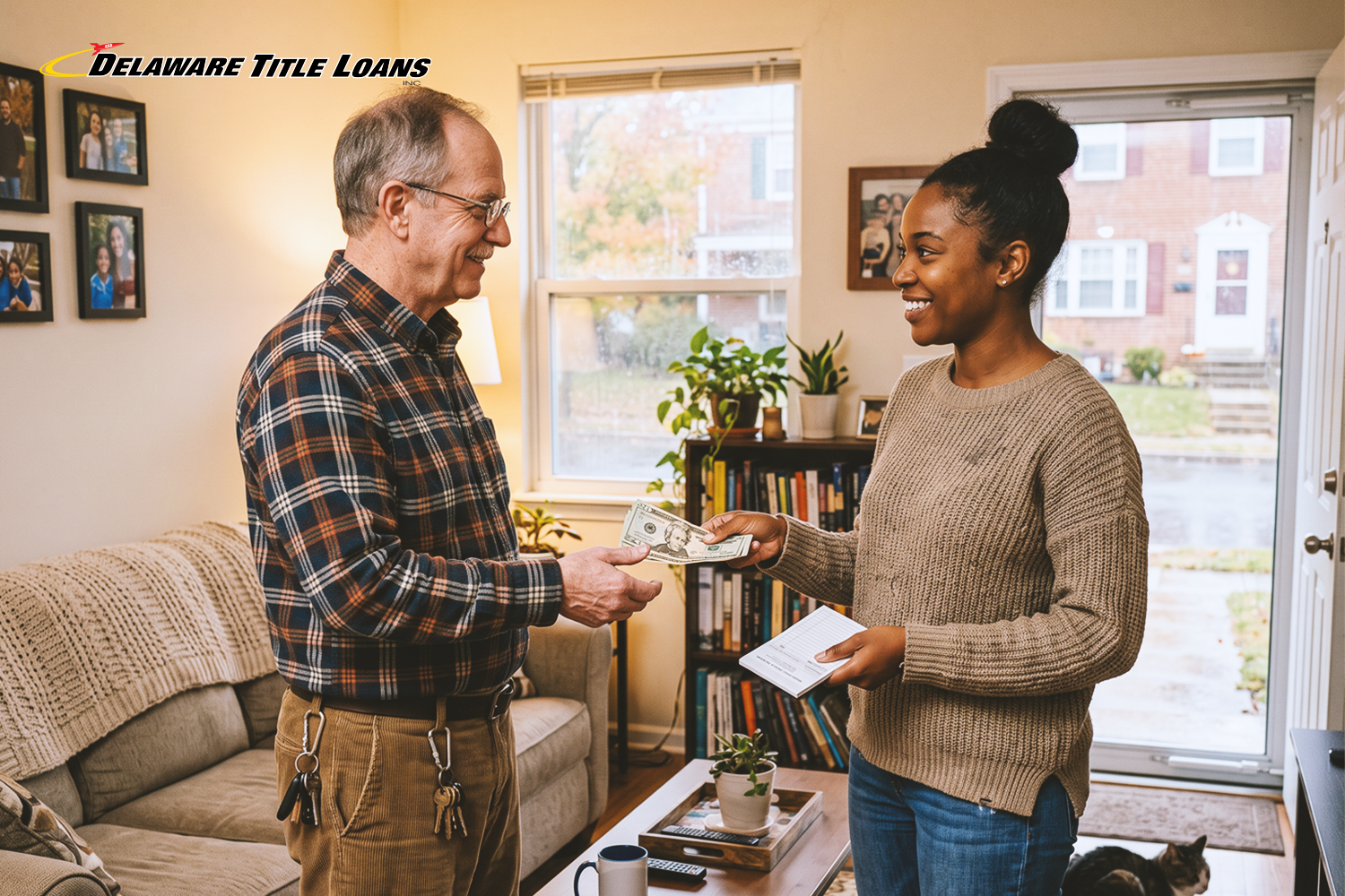 woman pays for rent with Delaware installment loan for rent