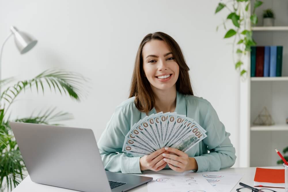 woman happy for getting title pawn cash