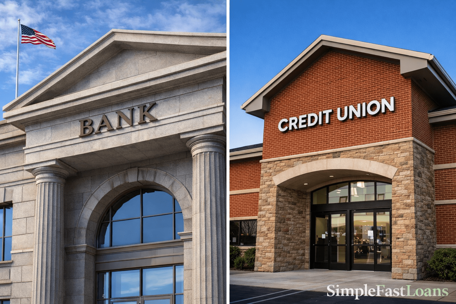 Bank on the left compared to a credit union on the right
