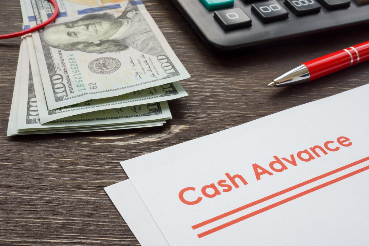 cash advance document cash and calculator