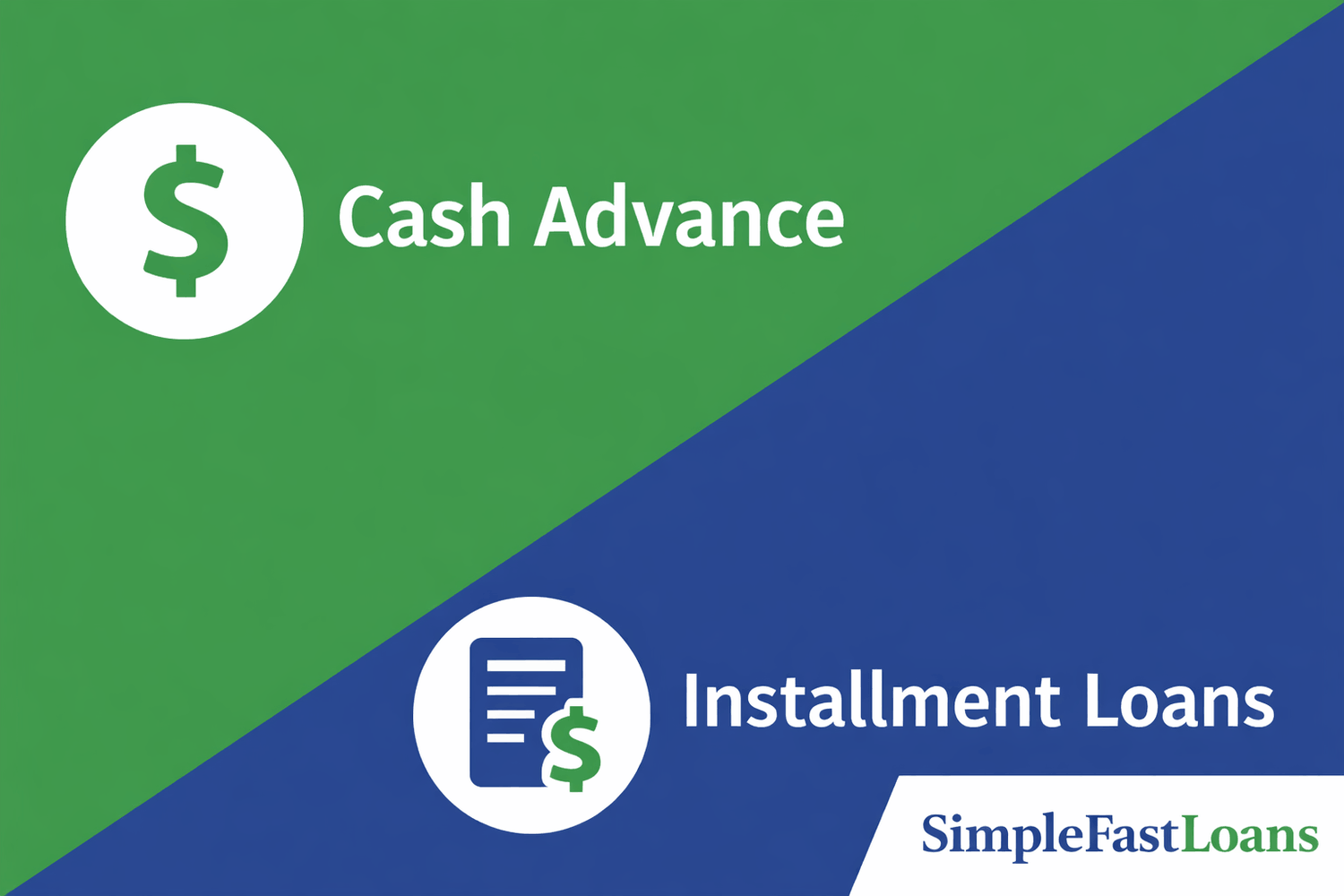 Cash advance with green background and installment loans with blue background