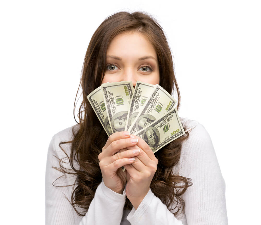 girl stretching paycheck with payday loan cash