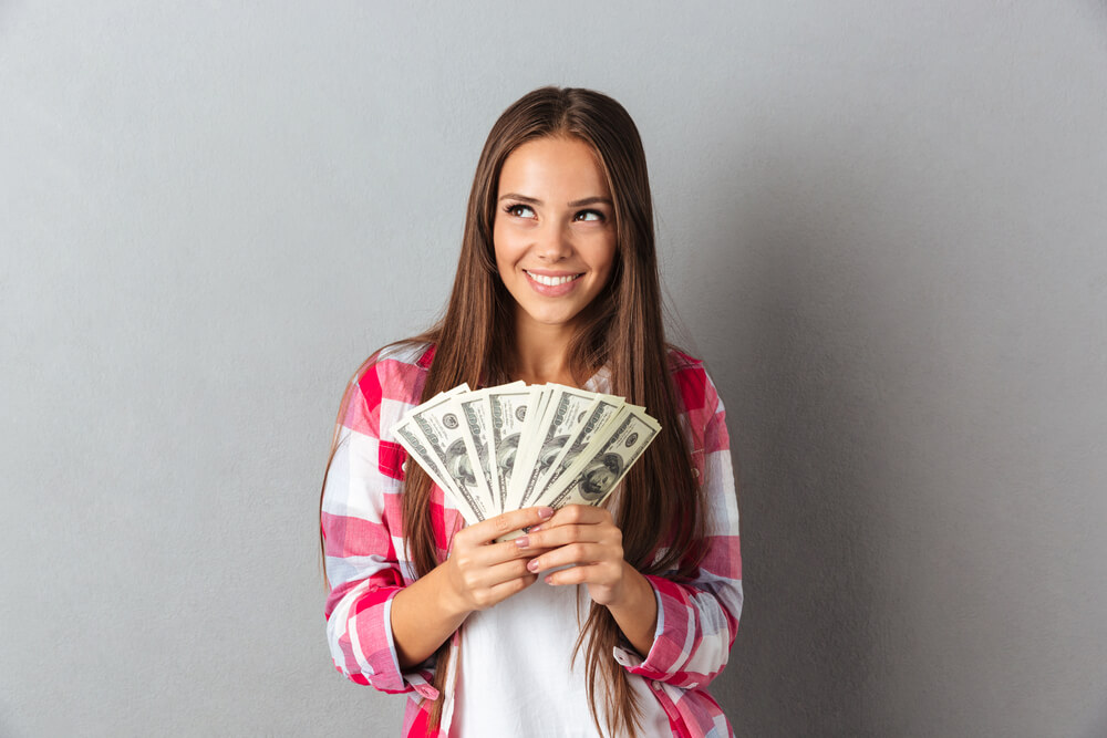 happy woman from getting online flex loan cash