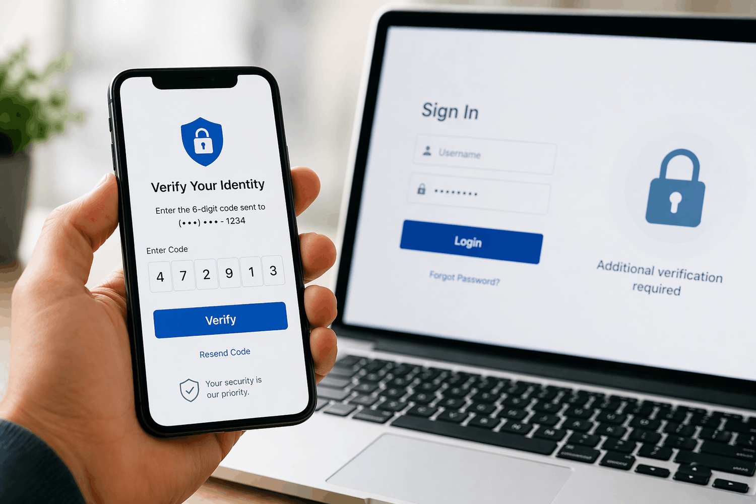 Multi-factor authenticator on a phone with a login screen on a laptop