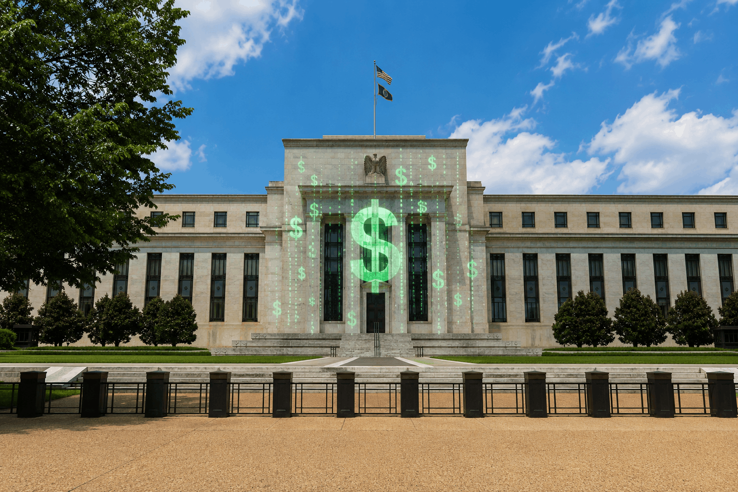 Government building with a green dollar sign