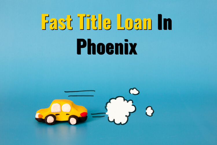 Cartoon animation of fast car speeding by with text Fast title loan Phoenix