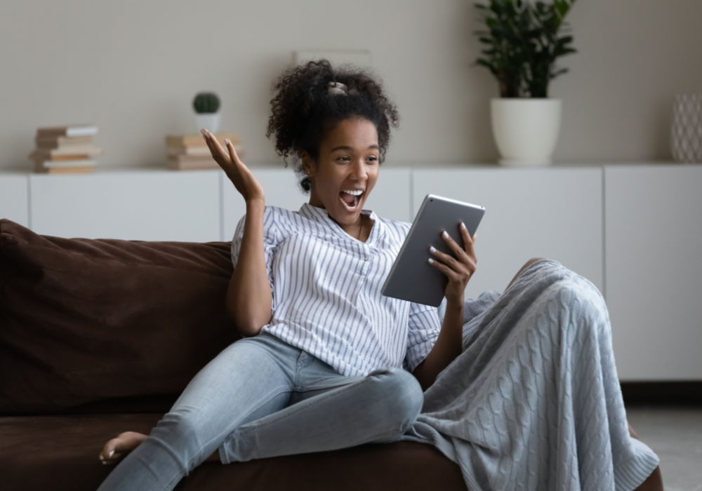 woman happy learning about installment loans