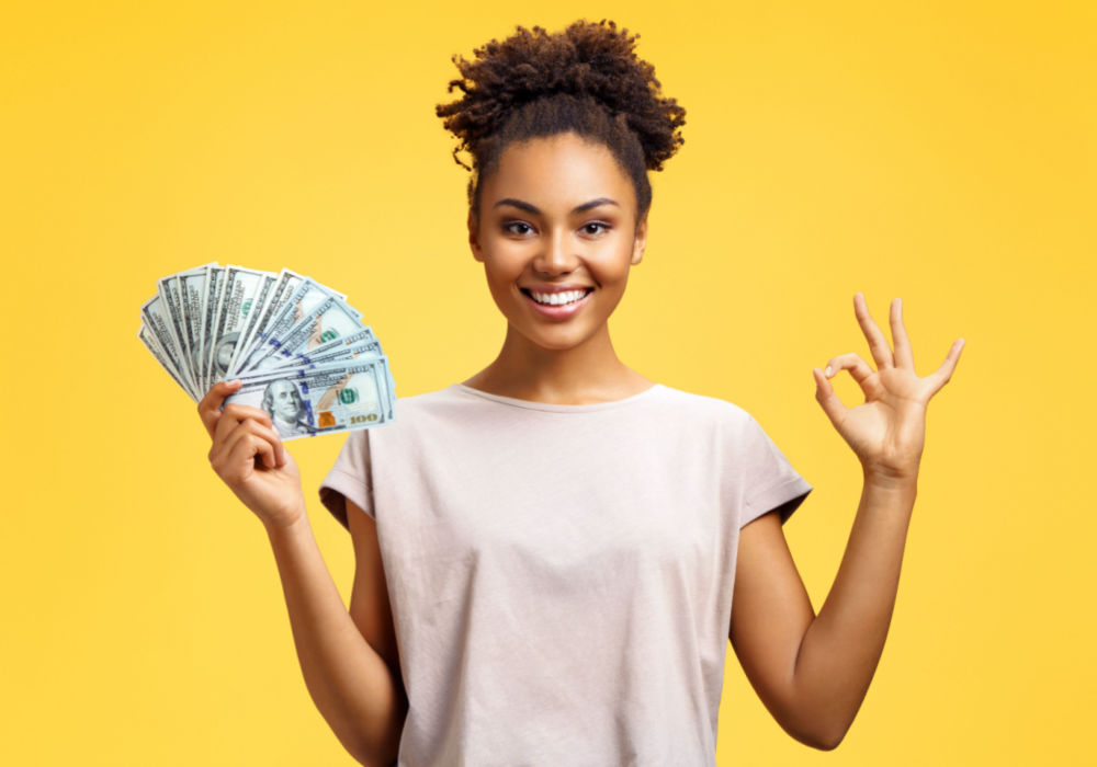 woman with installment loan cash