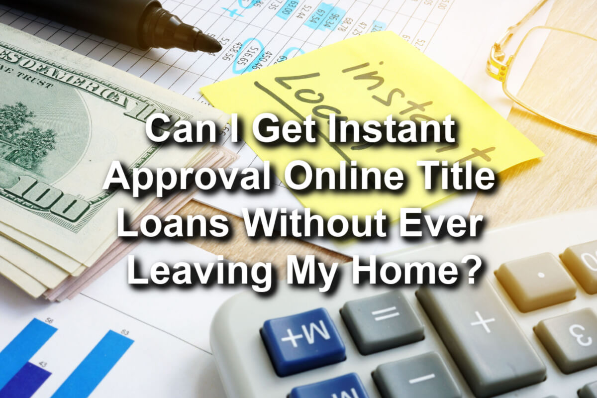 Image depicts instant online title loans: note, calculator, and cash symbolize quick approval and funds.