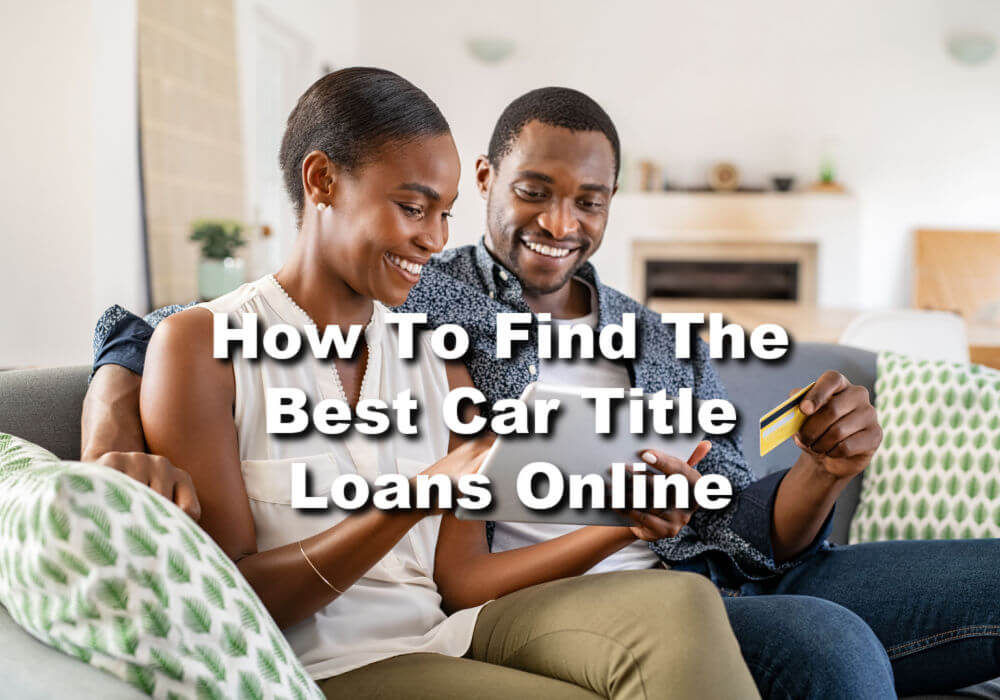 couple looking at tablet for the best car title loans online